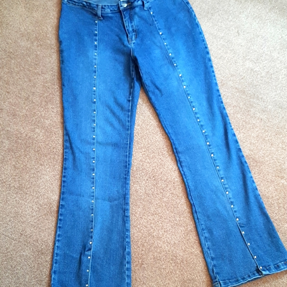 Extreme Rhinestone Split Hem Jeans. - image 1